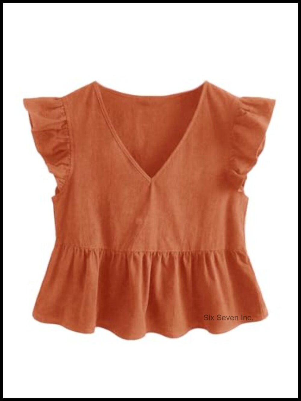 Women's Peplum Blouse V Neck Ruffle Cap Sleeve Babydoll Top